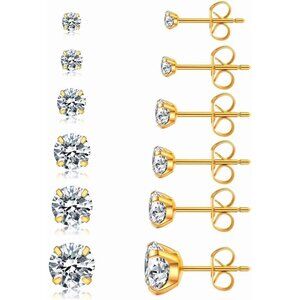 6 set stud-GD 14K Gold Plated Huggie Cubic Zirconia Hoop Earrings for Women